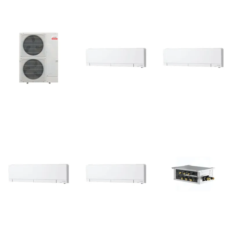 Mitsubishi Multi-Zone 48000 BTU R-454B 20 SEER2 4-Zone Wall-Mounted Hyper Heat Mini Split Heat Pump System - 6K+6K+6K+6K