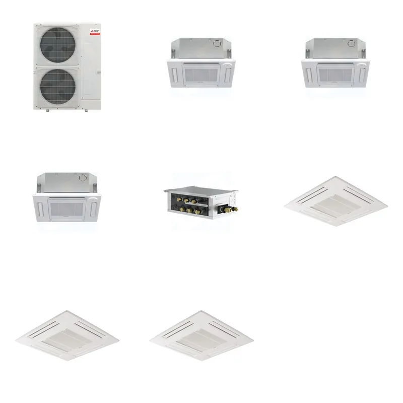 Mitsubishi Multi-Zone 36000 BTU R-454B 20 SEER2 3-Zone 2'x2' Ceiling Cassette Mini Split Heat Pump System - 12K+12K+12K
