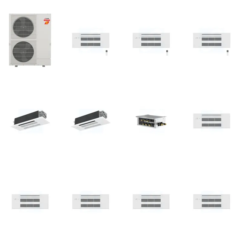 Mitsubishi Multi-Zone 60000 BTU R-454B 20 SEER2 5-Zone 1-Way Ceiling Cassette Mini Split Heat Pump System - 9K+9K+9K+12K+12K