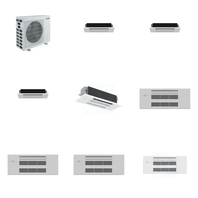 Mitsubishi Multi-Zone 40500 BTU R-454B 20 SEER2 4-Zone 1-Way Ceiling Cassette Mini Split Heat Pump System - 6K+6K+6K+18K