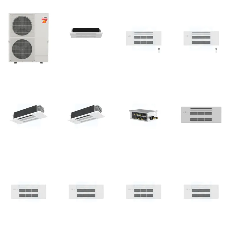 Mitsubishi Multi-Zone 60000 BTU R-454B 20 SEER2 5-Zone 1-Way Ceiling Cassette Mini Split Heat Pump System - 6K+9K+9K+12K+12K