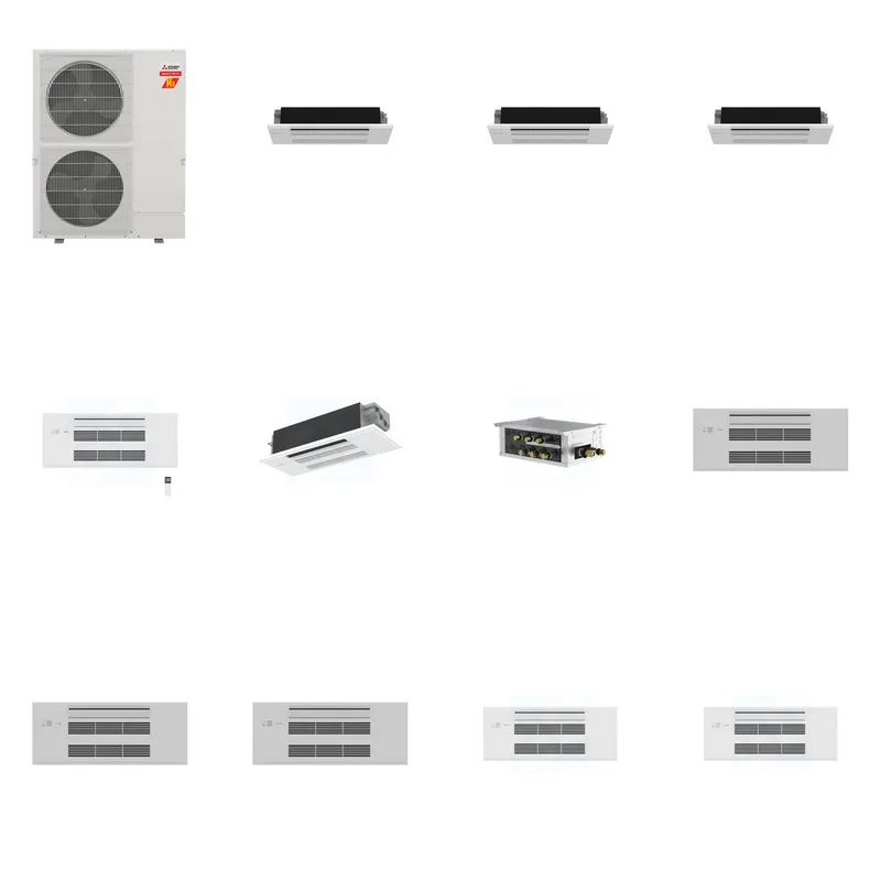 Mitsubishi Multi-Zone 60000 BTU R-454B 20 SEER2 5-Zone 1-Way Ceiling Cassette Mini Split Heat Pump System - 6K+6K+6K+9K+12K