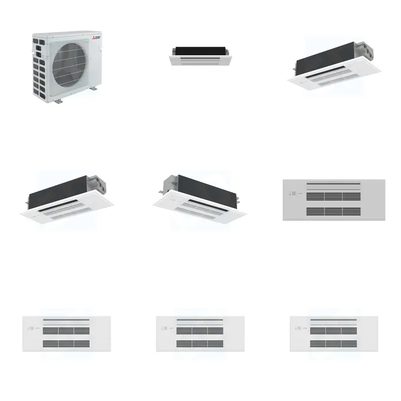 Mitsubishi Multi-Zone 40500 BTU R-454B 20 SEER2 4-Zone 1-Way Ceiling Cassette Mini Split Heat Pump System - 6K+12K+12K+18K