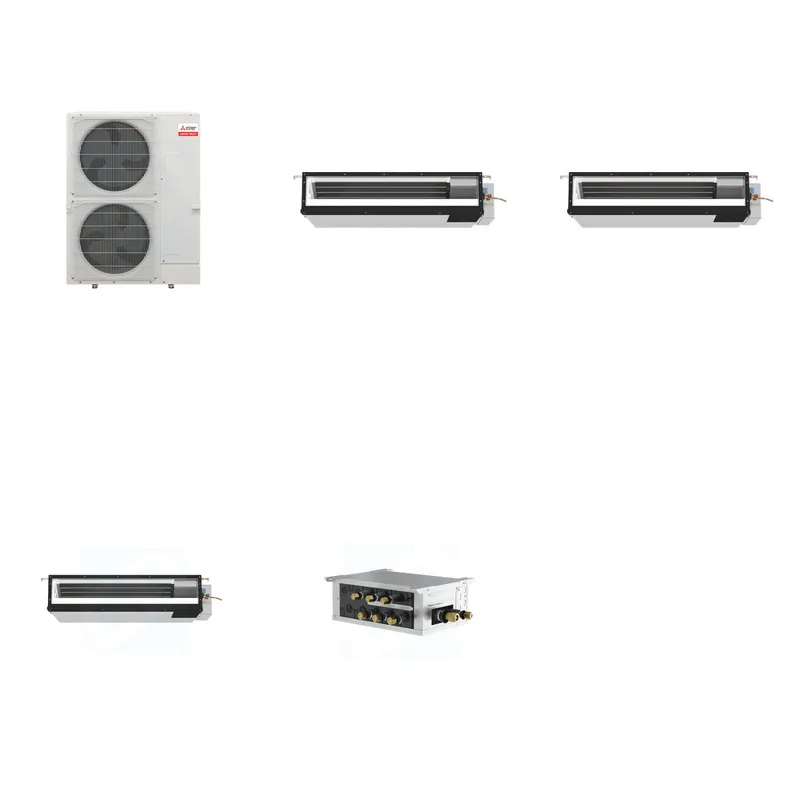 Mitsubishi Multi-Zone 36000 BTU R-454B 16 SEER2 3-Zone Ducted Low-Static Mini Split Heat Pump System - 9K+9K+18K