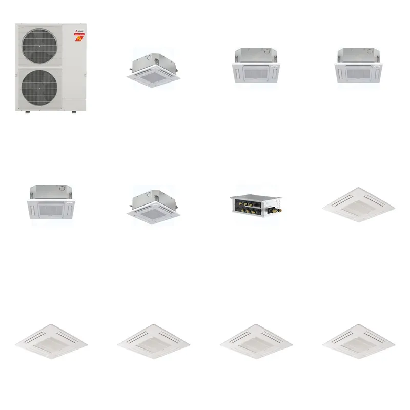 Mitsubishi Multi-Zone 60000 BTU R-454B 20 SEER2 5-Zone 2'x2' Ceiling Cassette Mini Split Heat Pump System - 9K+12K+12K+12K+15K