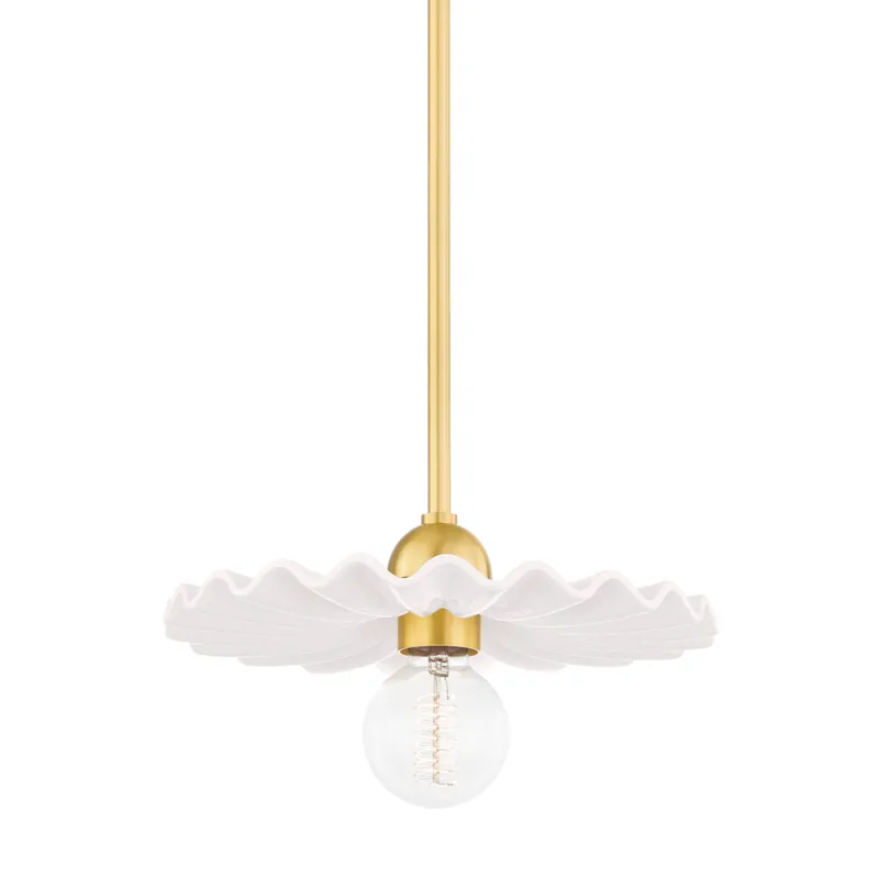 Tinsley 1 Light 11.75 inch Aged Brass/Ceramic Gloss Cream Pendant Ceiling Light