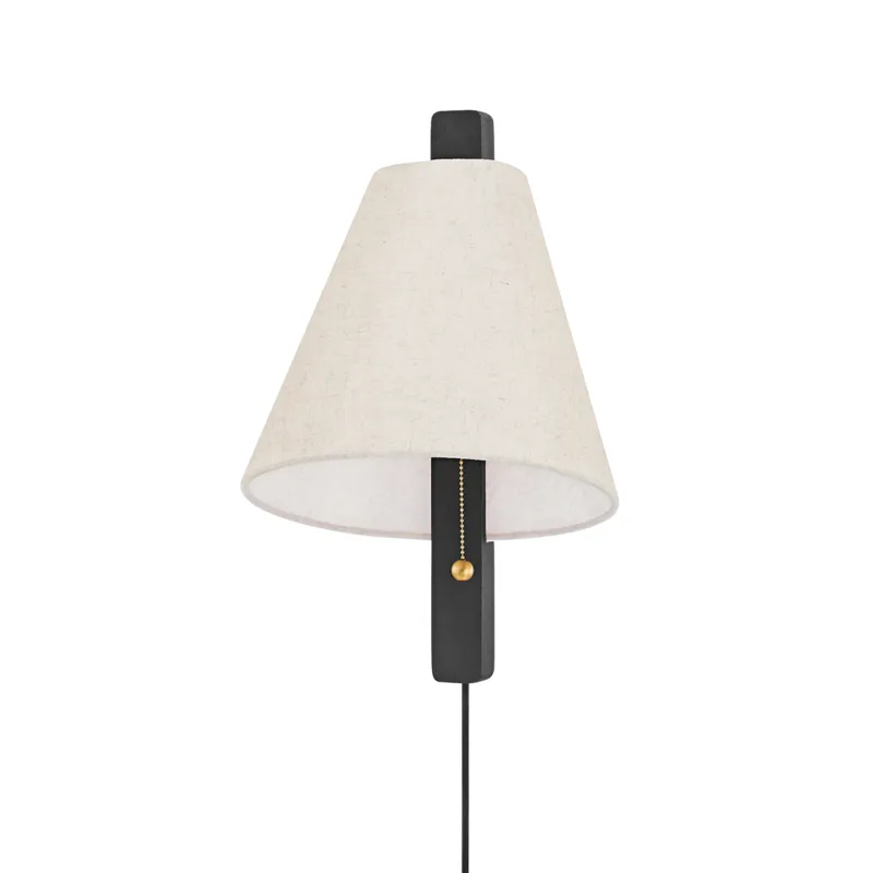 Ellen 1 Light Aged Brass/Wood Charred Ash Plug-In Sconce Wall Light