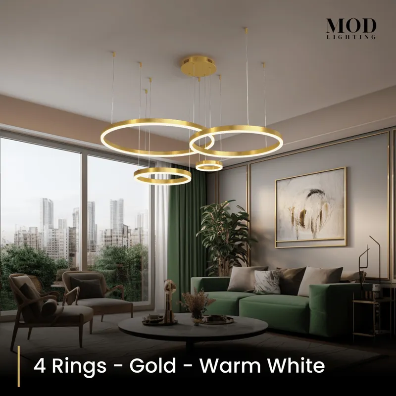 MOD Lighting Charlotte (Open Box UK) · Ring Chandelier in Gold or Black — Gold / 4 Rings / Warm White (3000K)