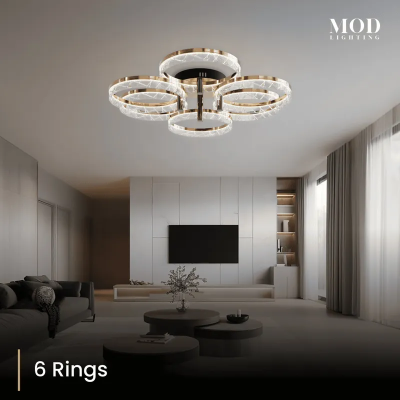 MOD Lighting Clara (Open Box) · Gold Semi-Flush Ring Ceiling Light — Warm White (3000K) / 6 Rings