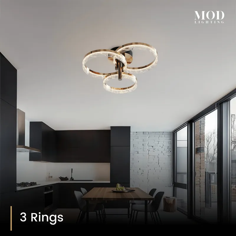 MOD Lighting Clara (Open Box) · Gold Semi-Flush Ring Ceiling Light — Warm White (3000K) / 3 Rings