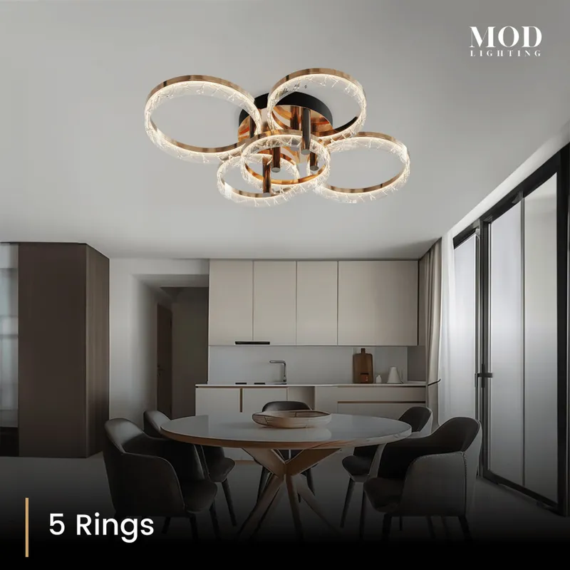 MOD Lighting Clara (Open Box) · Gold Semi-Flush Ring Ceiling Light — Warm White (3000K) / 5 Rings