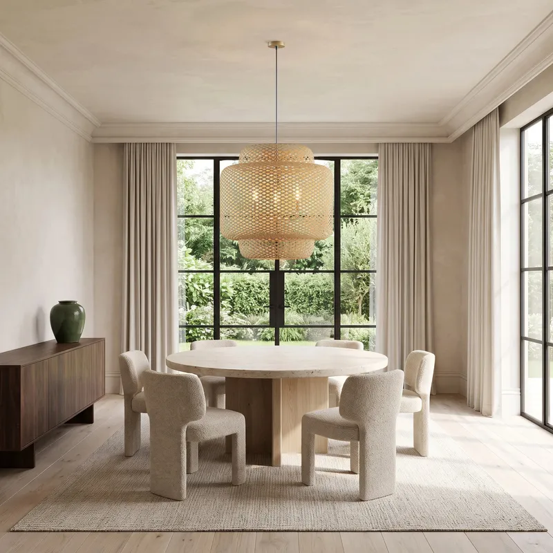 MOD Lighting Elva · Hand-Knit Bamboo Brass Chandelier — Medium / Warm White (3000K)