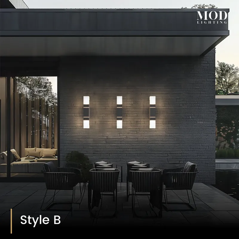 MOD Lighting Falcon (Open Box UK) · Aluminum Outdoor Sconce — Style B / Warm White (3000K)