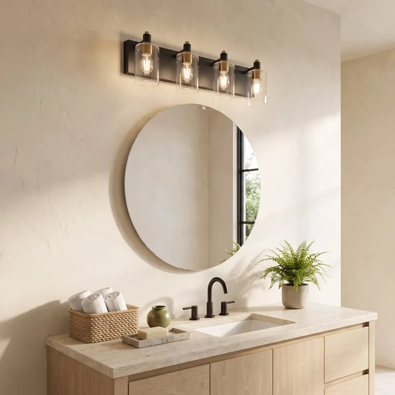 MOD Lighting Hazel · Four-Bulb Clear Glass Vanity Light — Warm White (3000K)