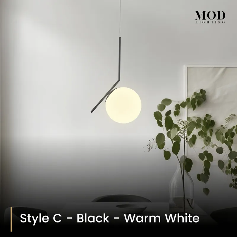 MOD Lighting Jewels & Pearls (Open Box UK) · Nordic Orb Pendant Light — Black Ash / Style C / Warm White (3000K)