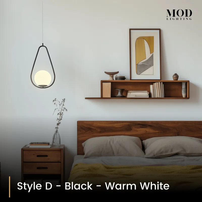MOD Lighting Jewels & Pearls (Open Box UK) · Nordic Orb Pendant Light — Black Ash / Style D / Warm White (3000K)