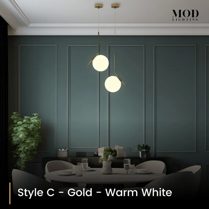 MOD Lighting Jewels & Pearls (Open Box UK) · Nordic Orb Pendant Light — Brushed Gold / Style C / Warm White (3000K)