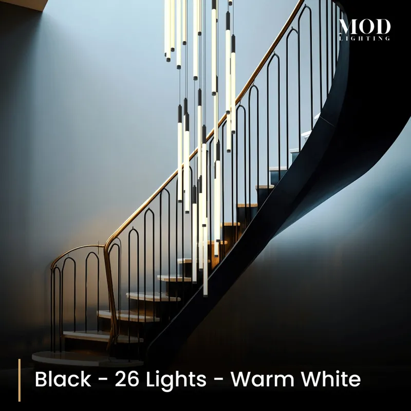 MOD Lighting Kasper (Open Box UK) · Cascading LED Staircase Chandelier — Black / 26 Lights / Warm White (3000K)