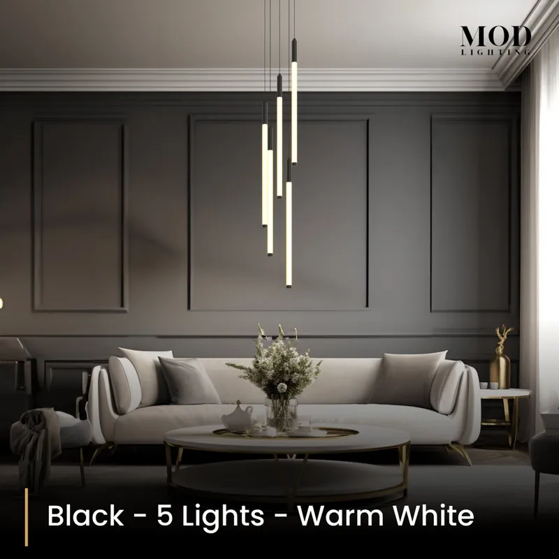 MOD Lighting Kasper (Open Box UK) · Cascading LED Staircase Chandelier — Black / 5 Lights / Warm White (3000K)