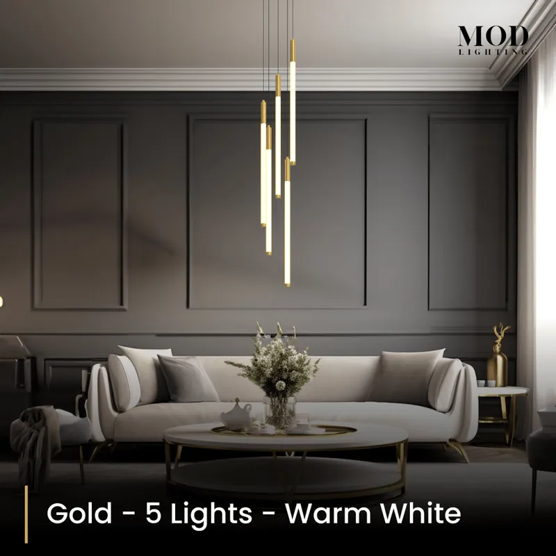MOD Lighting Kasper (Open Box UK) · Cascading LED Staircase Chandelier — Gold / 5 Lights / Warm White (3000K)