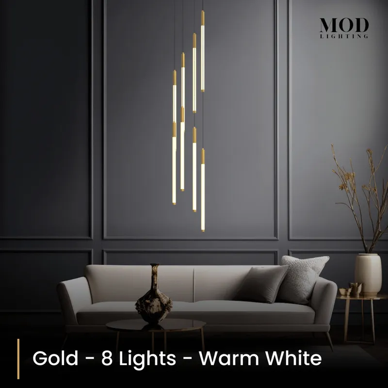 MOD Lighting Kasper (Open Box UK) · Cascading LED Staircase Chandelier — Gold / 8 Lights / Warm White (3000K)
