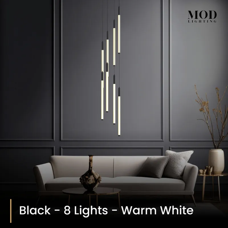 MOD Lighting Kasper (Open Box UK) · Cascading LED Staircase Chandelier — Black / 8 Lights / Warm White (3000K)