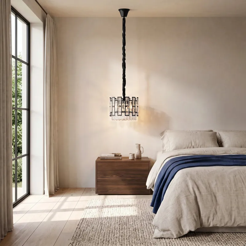 MOD Lighting Mini Raven · Crystal-Embedded Black Pendant — Warm White (3000K)