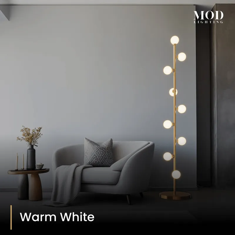 MOD Lighting Pearl · Gold and Frosted Glass Floor Lamp — Warm White (3000K)