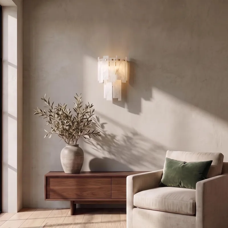 MOD Lighting Velina · Layered Brass and Alabaster Sconce — Warm White (3000K)