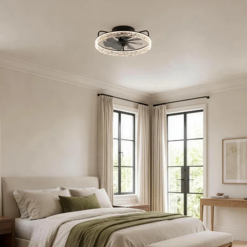 MOD Lighting Ventara · Crystal Ceiling Fan Light, 6-Speed — 3 Colors + Remote Dimming