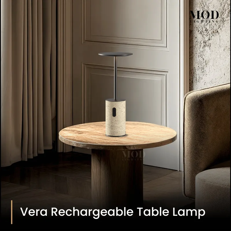 MOD Lighting Vera · Travertine and Aluminum Table Lamp
