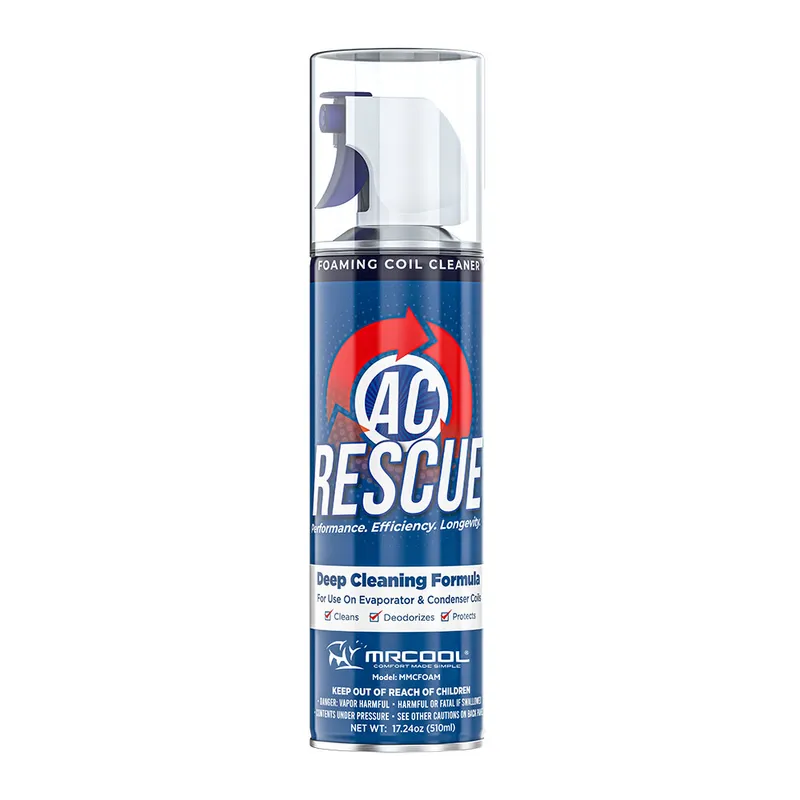 MRCOOL The MRCOOL A/C Rescue foaming cleaner helps to clean, disinfect, and protect your HVAC equipment, thus lengthening their lifespans and allowing them to run at its most optimal operation.