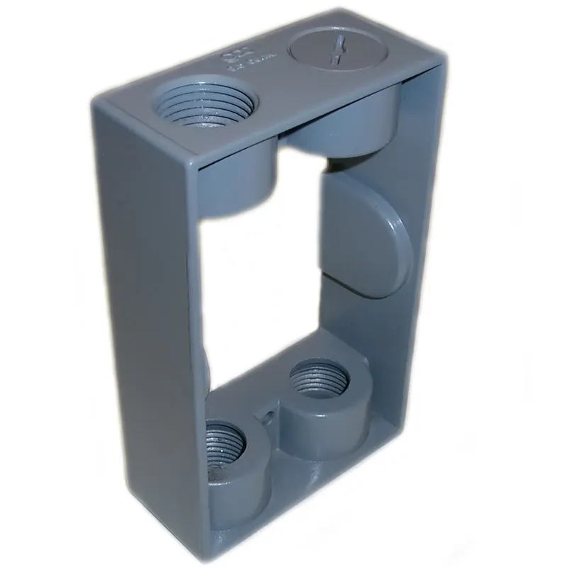 Weatherproof Box Extension, 1 Gang, (4) 3/4" Outlets, 1.250" Deep, Aluminum, Gray