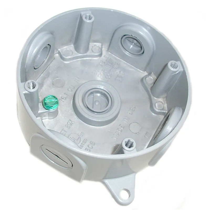 Weatherproof Round Box, (4) 3/4" Outlets, 1-1/2" Deep, Aluminum, Gray