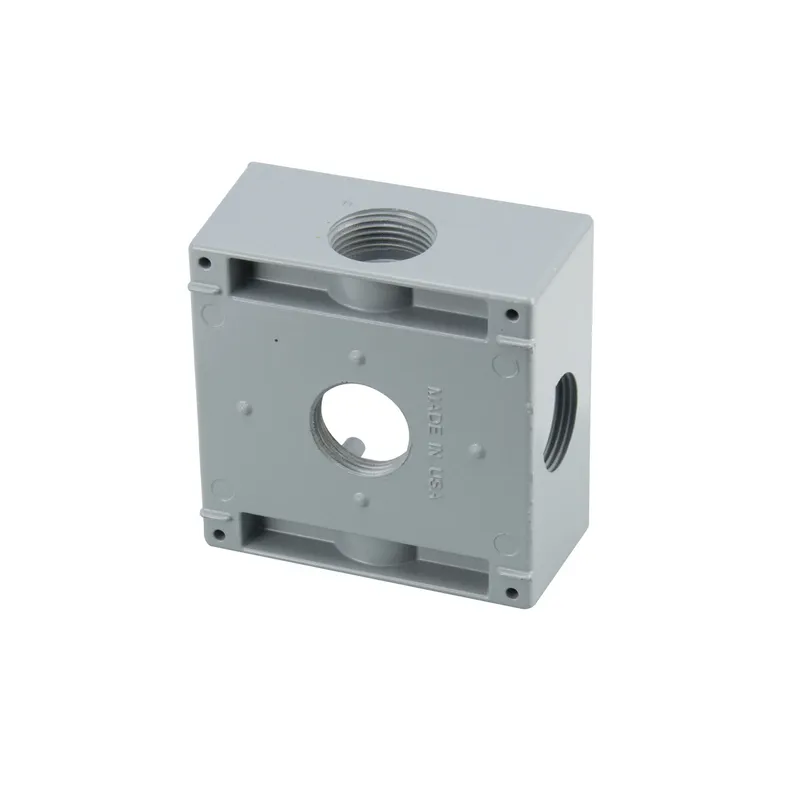Weatherproof Outlet Box, 2 Gang, (5) 1" Outlets, 2" Deep, Aluminum, Gray