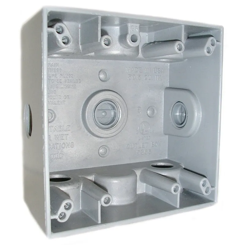 Weatherproof Outlet Box, 2 Gang, (3) 3/4" Outlets, 2" Deep, Aluminum, Gray