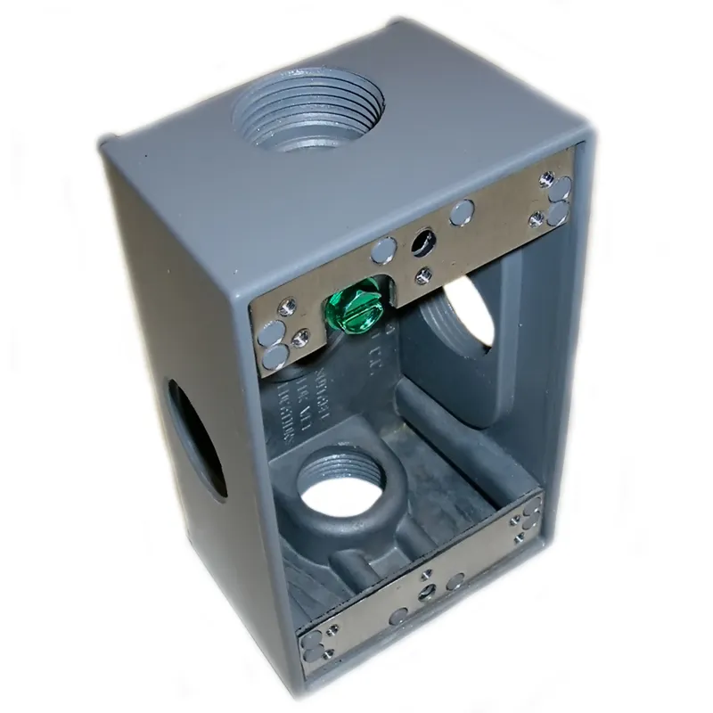 Weatherproof Outlet Box, 1-Gang, (5) 3/4" Outlets, 2" Deep, Aluminum, Gray