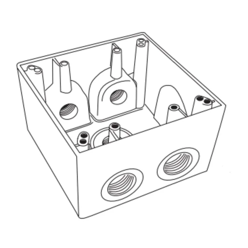 Weatherproof Outlet Box, 2 Gang, (5) 3/4" Outlets, 2.625" Deep, Aluminum, Gray