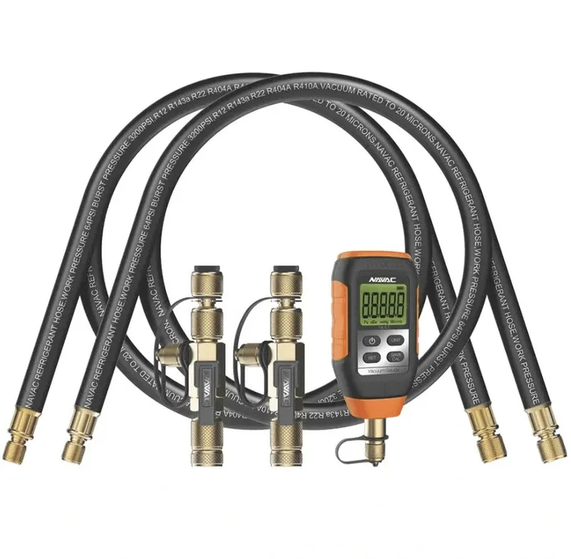 NAVAC NEVK3 Rapid Evacuation Kit with Vacuum Gauge Valve Core Removal Tools and Hose 1/2 to 1/4 Fitting