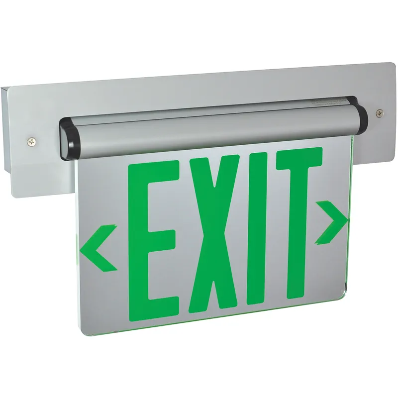 Architectural 1 Light Green Letters and Aluminum Housing Exit / Emergency Ceiling Light in Single-Faced, Green / Mirror / Aluminum