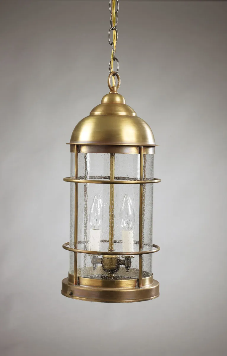 Nautical 2 Light 8 inch Dark Brass Hanging Lantern Ceiling Light in Frosted Glass