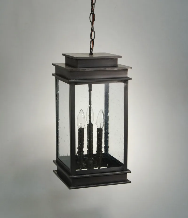Empire 3 Light 9.25 inch Dark Brass Outdoor Ceiling Light in Clear Seedy Glass
