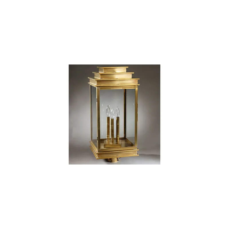 Empire 3 Light 27.5 inch Dark Brass Post Lamp in Clear Seedy Glass