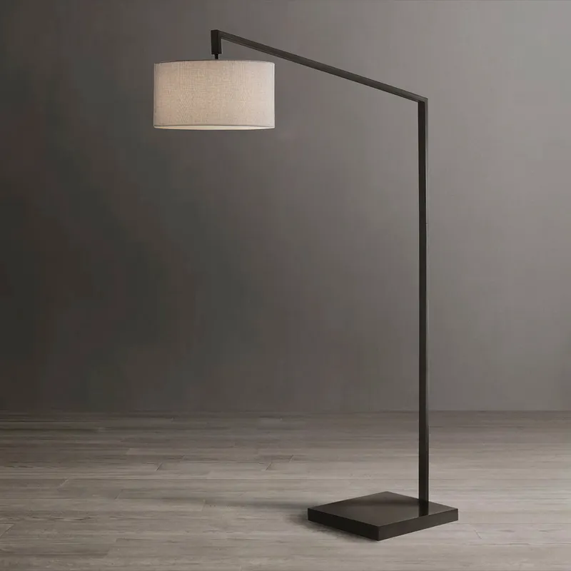 Stretch 75 inch 9 watt Black Arc Floor Lamp Portable Light in Cashmere Gray Linen