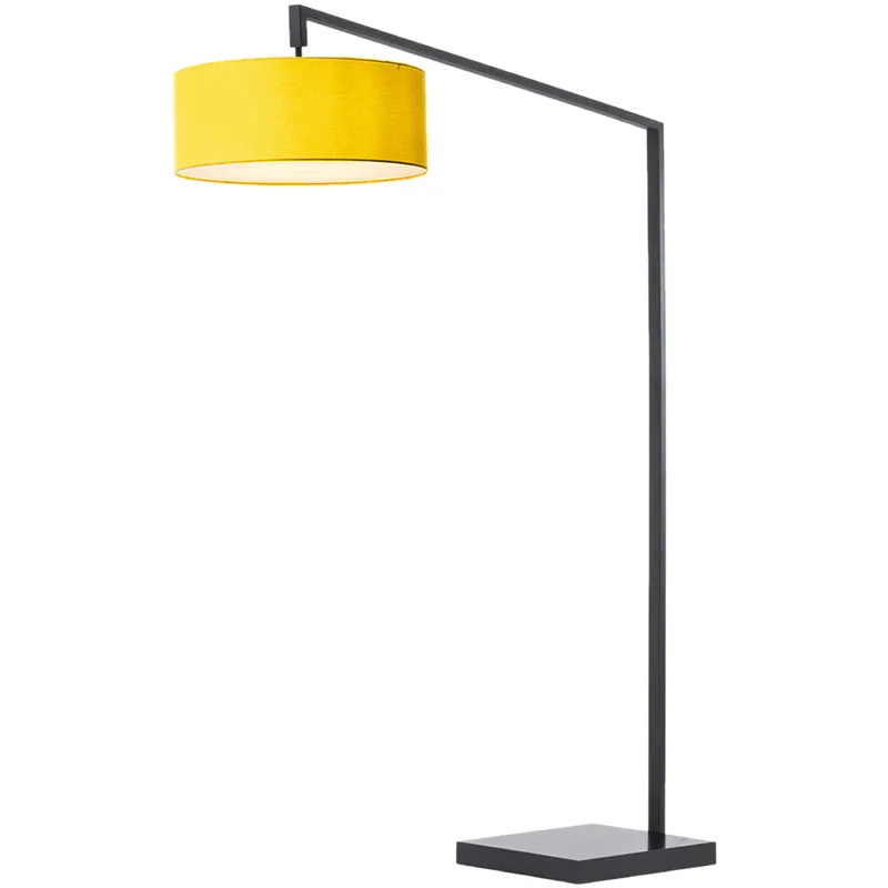 Stretch 75 inch 9 watt Black Arc Floor Lamp Portable Light in Mustard Linen