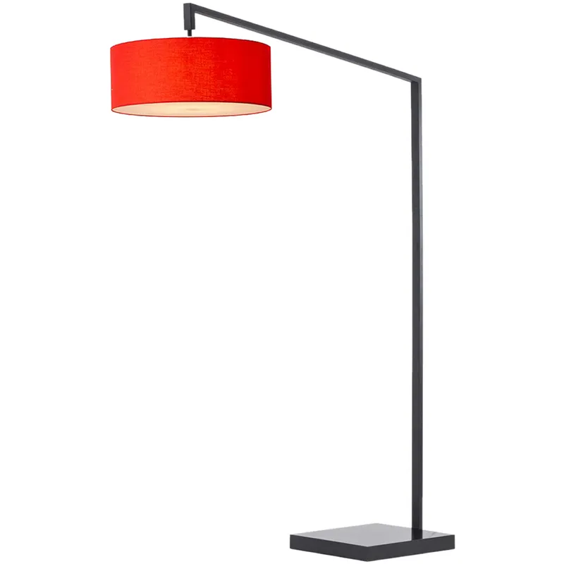 Stretch 75 inch 9 watt Black Arc Floor Lamp Portable Light in Crimson Red Linen