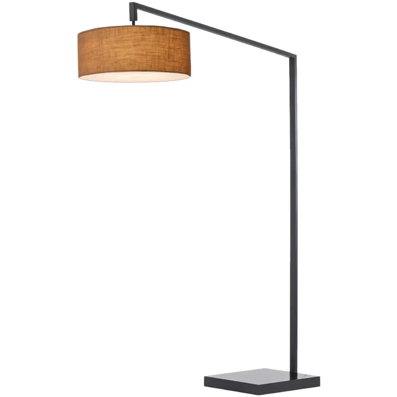 Stretch 75 inch 9 watt Black Arc Floor Lamp Portable Light in Burlap Linen