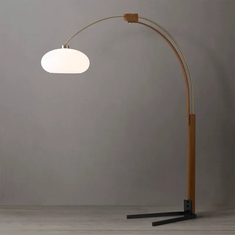 Morelli 85 inch 9 watt Weathered Brass and Walnut with Black Arc Floor Lamp Portable Light