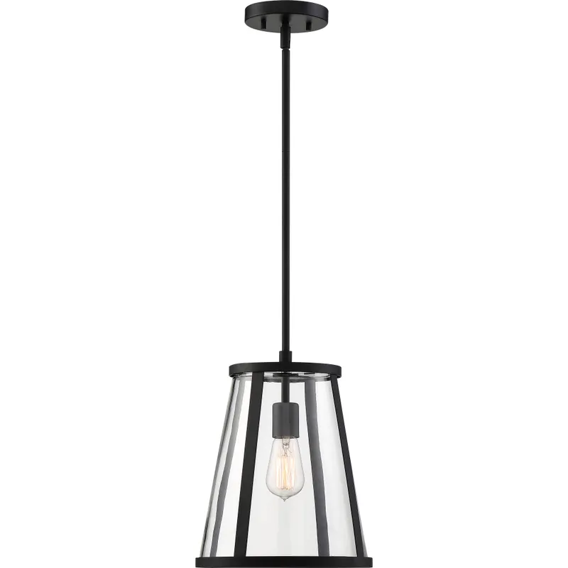 Bruge 1 Light 10.5 inch Matte Black and Clear Pendant Ceiling Light