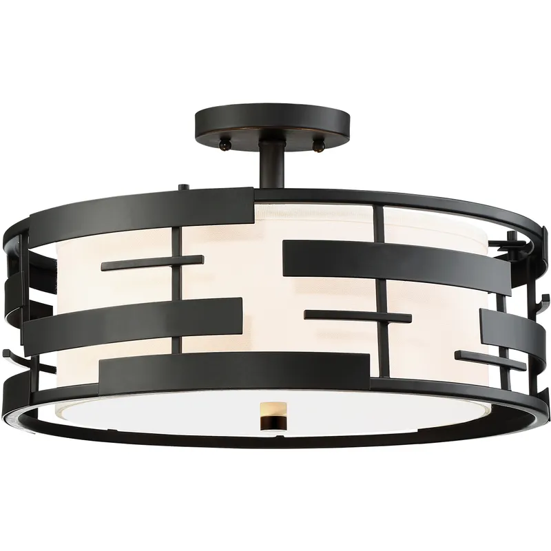 Lansing 3 Light 16 inch Textured Black Semi Flush Mount Ceiling Light